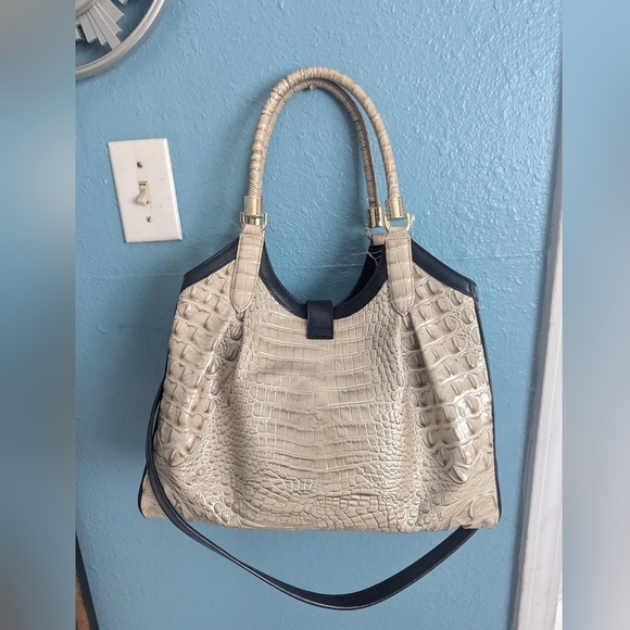 Brahmin Elegant Cream Crocodile-Embossed Tote Bag - Picture 5 of 12